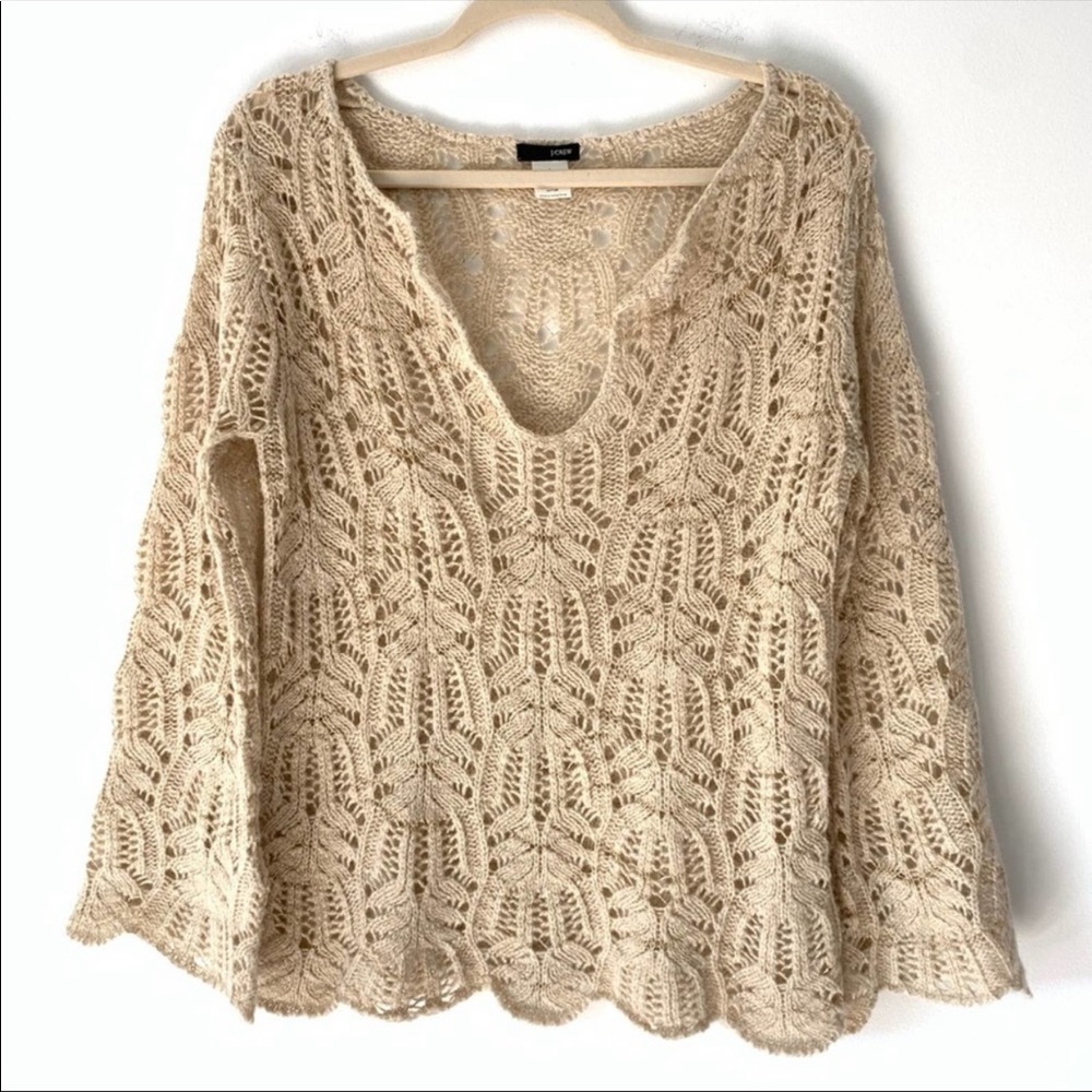J. Crew Metallic Crochet Thread Sweater Large